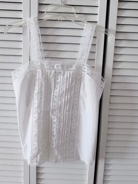 Vintage White Lace-Trim Cotton Camisole Top